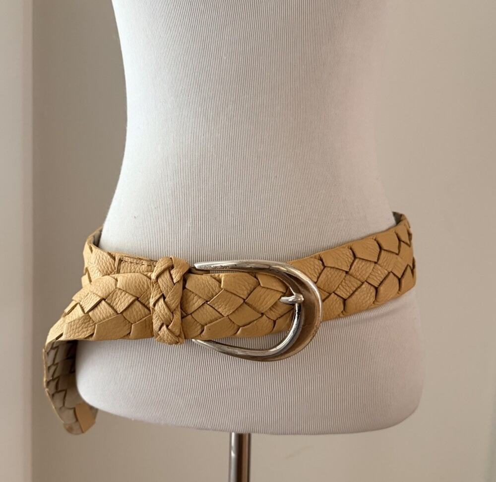 Vintage Michael Kors Belt Womens L Camel Tan Leather Braided Silver Buckle